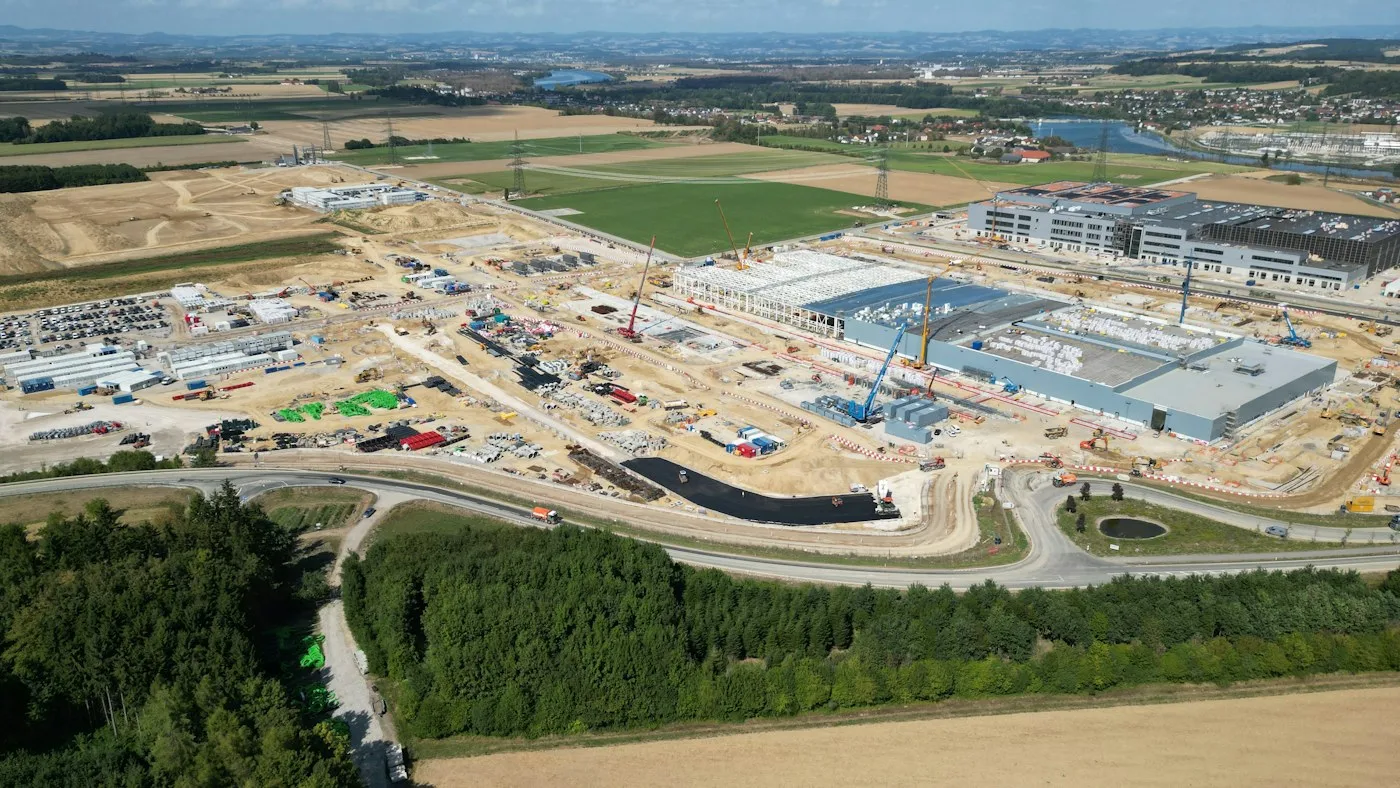 Aerial view of a large construction and site-development area